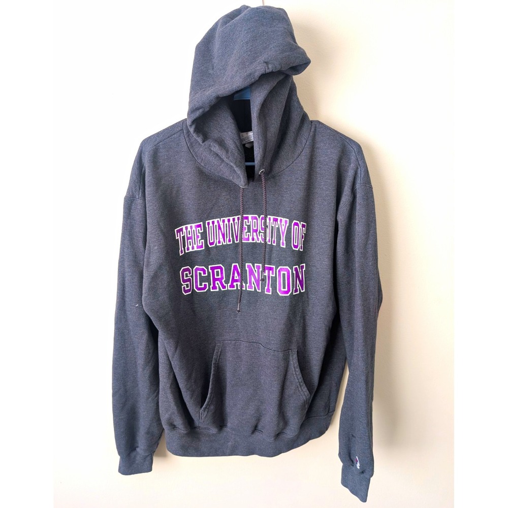 Champion Gray Pullover Hoodie Drawstring Pockets Univ of Scranton Graphic Men M